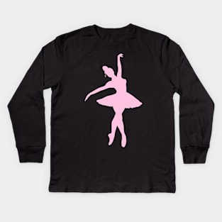 Pink Ballerina Silhouette Kids Long Sleeve T-Shirt